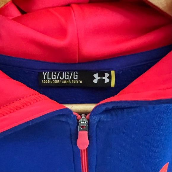 SPRING Girls UNDER ARMOUR UA Royal Blue & Neon Pink ZIP HOODIE JACKET YLG - Picture 10 of 10